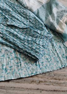 Blue Cotton Kurti  Set