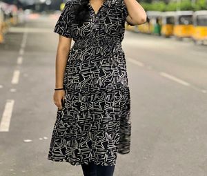 Abstract Print Tiered Dress
