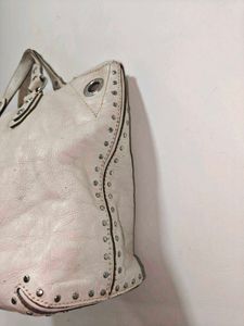 Michael Kors White Astor Leather Studded Bag