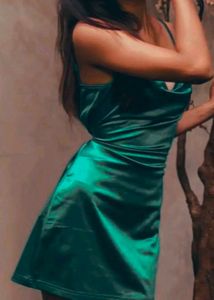 Green Satin Tie Mini Dress