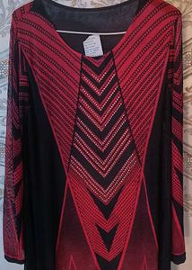 Red &amp; Black Geometric Long Sleeve Top