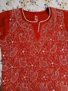 Chikankari Kurti Red