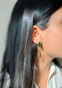 Green Emerald Chain Earrings Design