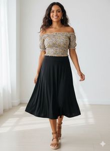 Ajio Top & Black A-Line Midi Skirt