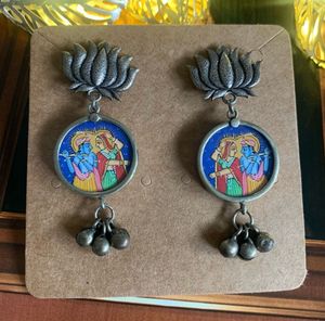 Radha Krishna Lotus Drop Earrings