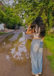 Blue Denim parachute pant