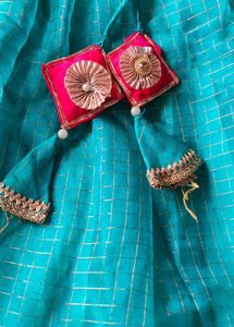 Pink and Teal Lehenga Choli Set With Blouse