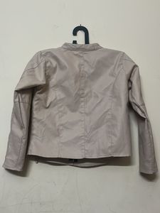 Beige Faux Leather Biker Jacket