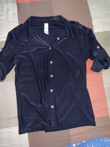 Kazo Navy Blue Button-Down Top