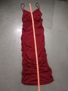 Red Bodycon Dress With Transparent Nudal Bra Strap