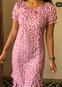 Pink Polka Dot Midi Dress