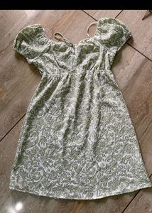 Zudio Green And white Dress