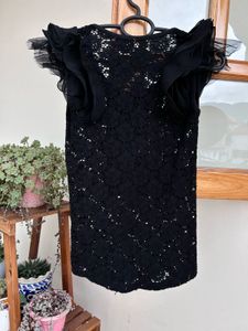 Black Lace Top with Ruffle Sleeves