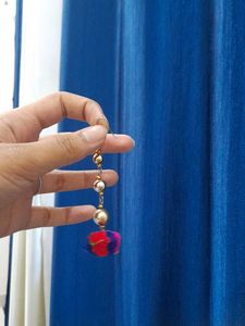 &#34;Vibrant Pom-Pom Dangle Earrings