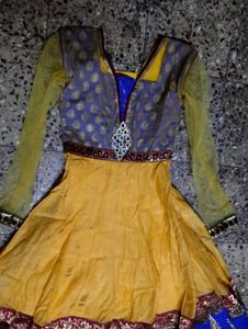 Designer Yellow Blue Anarkali Dress