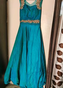 Teal Embellished Backless Formal Gown