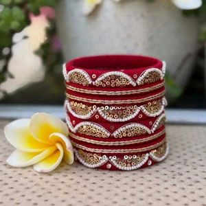 Red & Gold Beaded Bangle Set❤️