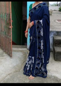 Floral Navy Blue Saree