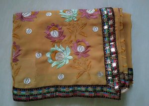 New light Yellow Chiffon Embroidery Saree✨