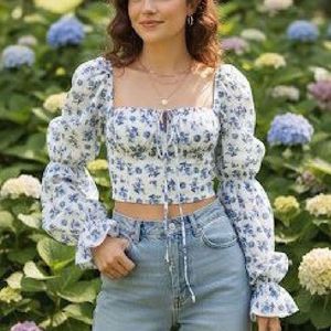 Blue Floral Milkmaid Blouse