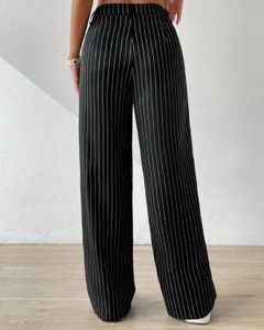 Striped Blazer &amp; Pants Set With Neck Band