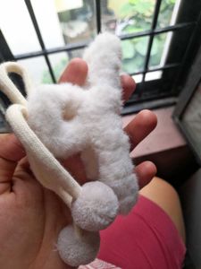 Fluffy White Hair Tie with Pom Po