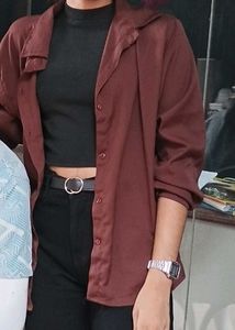 Maroon Oversized Button-Down Shirt