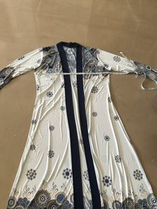 Shrug Free Size White With Blue Printed Work
