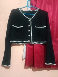 Black Tweed Cropped Cardigan