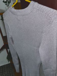Pale Blue Ribbed Knit Dress