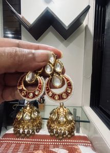 Gold Tone Jhumkawith Chand Bali Earrings