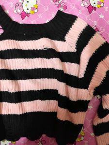 Pink &amp; Black Striped Alt Scene Sweater