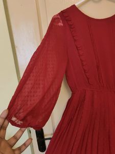 Red Pleated Midi Dress