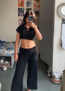 Black Crop Top &amp; Wide Leg Pants