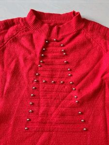 Red Fringe Sweater Top