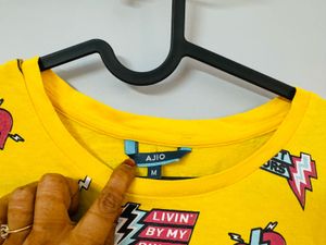 Max- Yellow Graphic Tee with Lace Hem
