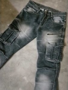 Distressed Gray Cargo Jeans