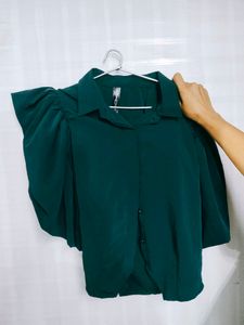 Emerald Green Puff Sleeve Crop Top