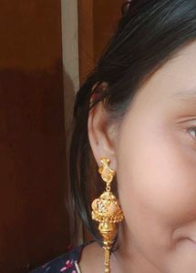 Golden Jhumka Earrings With 5 Yrs Warranty Card