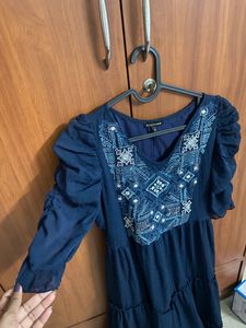 Myntra Athena Blue Dress Size S Full Sleeve Midi D