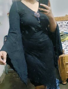 Black Slayed Flared Dress For Women