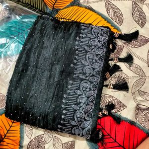 Black Embellished Saree with Blouse Piece