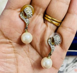 Diamond Pearl Drop Earrings