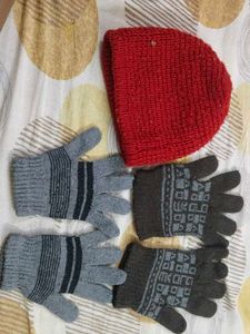 Winter Warmer Set: Reversible Cap &amp; 2 Pairs of Glo