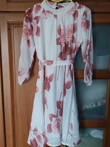 Halter Neck A - Line Knee Length Floral Dress
