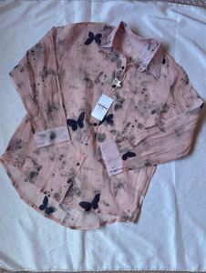 Butterfly Print Button-Down Shirt