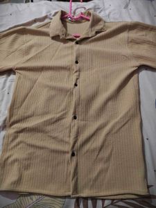 Beige Textured Half Sleeve Shirt