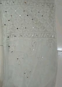 Chickenkari Mirror Work Pink And White Kurti Set