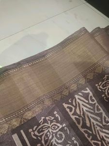 Brown Linen Saree with Palm Tree Print