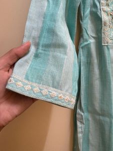 Striped Embroidered Kurta